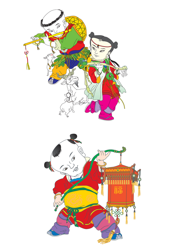 征集传统年画中送福童子形象图片素材投票处理vis陈雅威雨凡